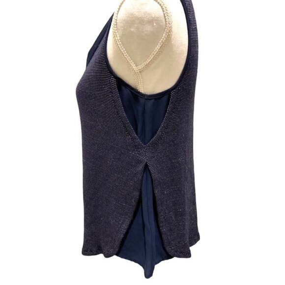 Anthropologie Deletta Women's Blouse Top Small Navy Sparkle Layered Sleeveless - Picture 8 of 13